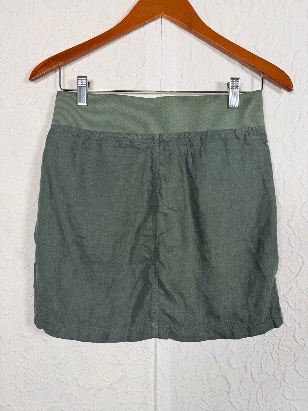Athleta Seline Linen Mini Skirt Olive Green Drawstring Pockets Size 2 - Picture 5 of 10